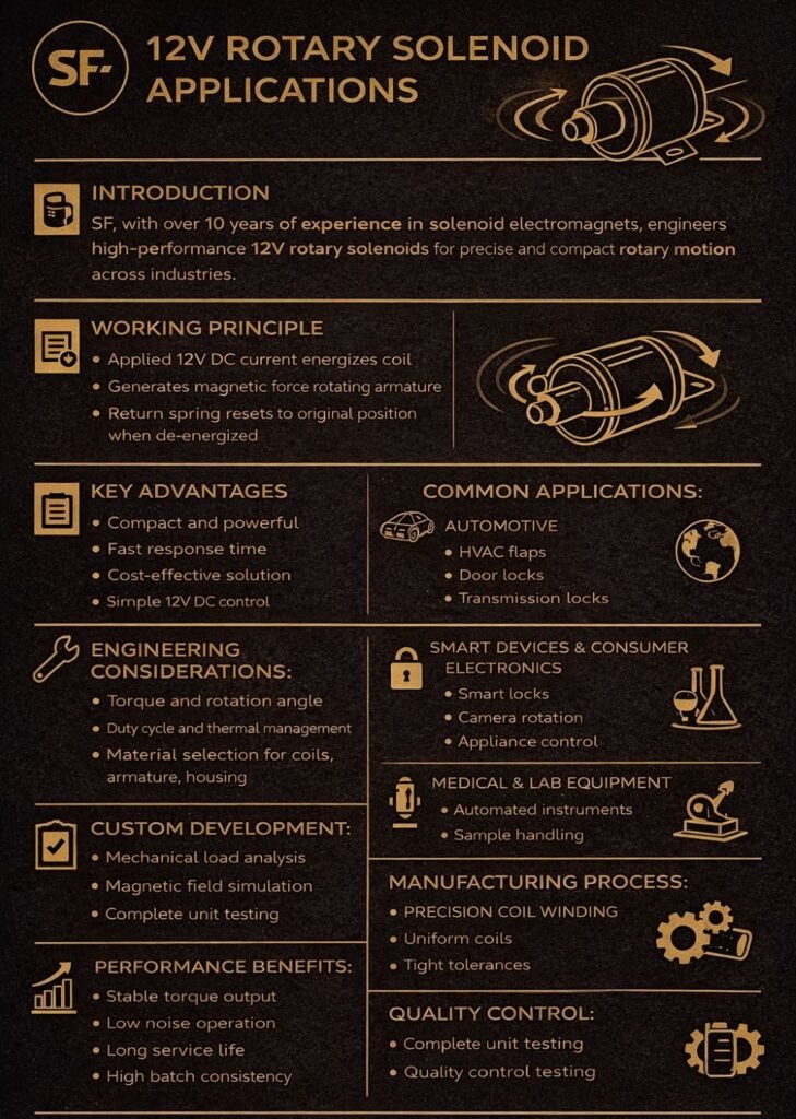Aplicações de solenoides rotativos de 12V: Como a SF fornece soluções de solenoides rotativos de precisão para indústrias modernas
